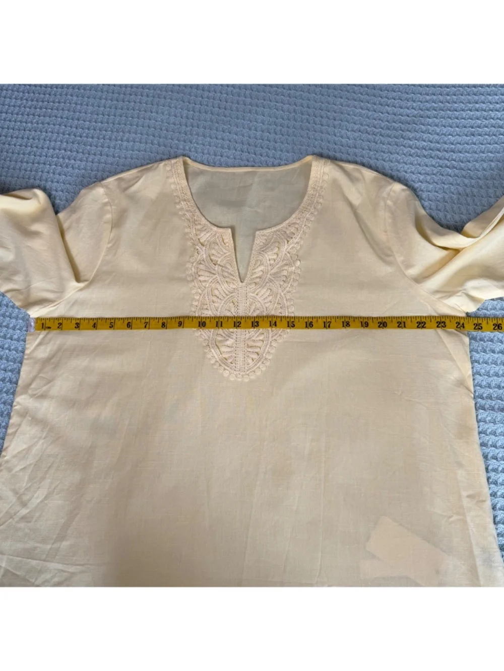 NWT Lomon Crochet Linen Blend Tunic Womens XL Butter Yellow Boho Resort Shirt